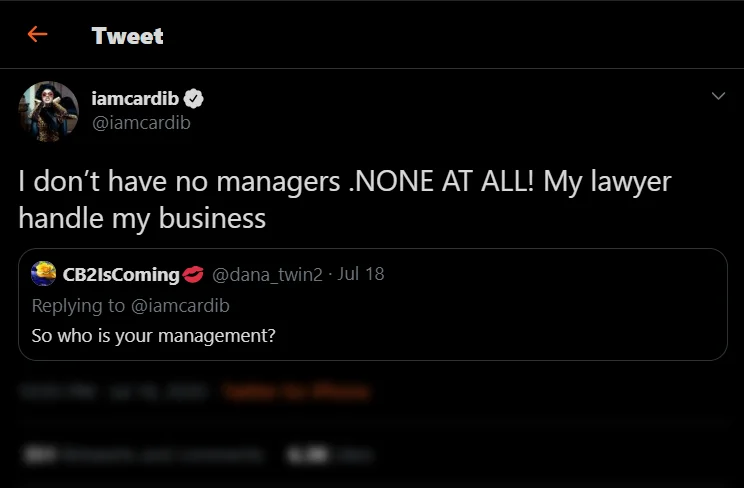Belcalis Marlenis Almánzar (Cardi B) Says She Doesn't Have A Manager.webp