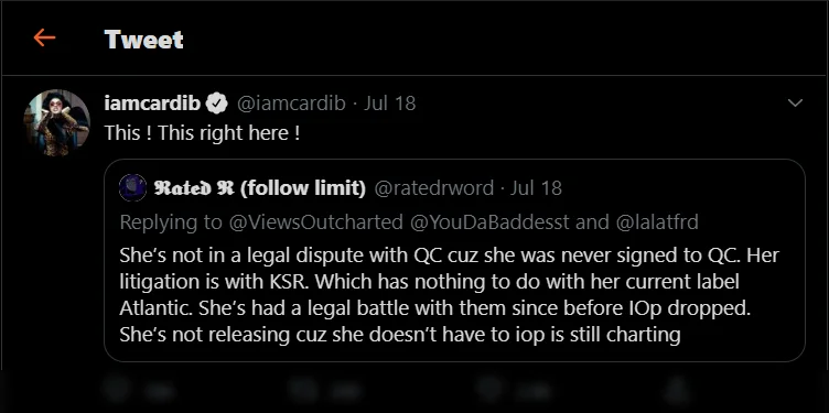 Belcalis Marlenis Almánzar (Cardi B) Tweet About KSR Group.webp