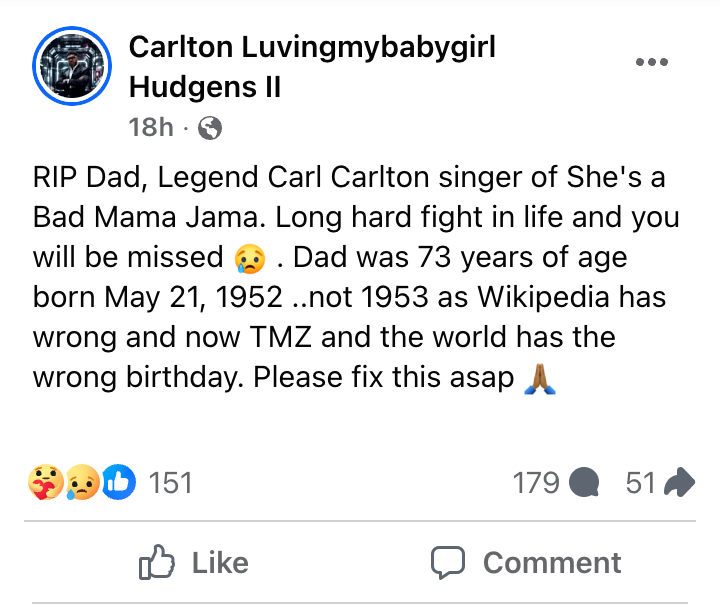 Carl Carlton, “Bad Mama Jama” singer, dies at 72