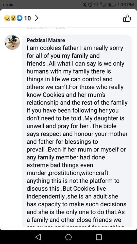 Cookiies Nyarai Matare's Father Pedzisai Matare Response To Her Daughter.jpg