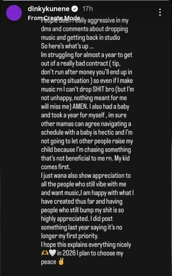 Dinky Kunene ditches music to raise a kid, blames bad contract