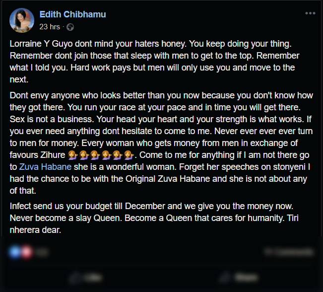 Edith Chibhamu Post About Lorraine Y Guyo.png
