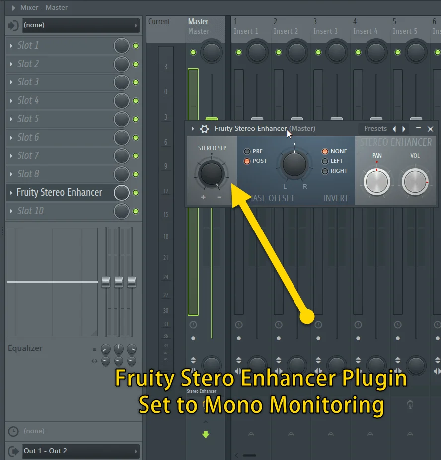 FL Studio Fruity Stereo Enhancer Plugin Set to Mono Monitoring.png