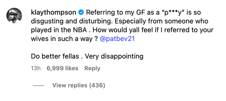 Klay defends Megan after Williams's jab