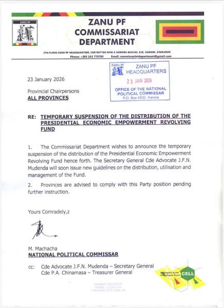 M. Machacha halts ZANU-PF's presidential fund for new rules