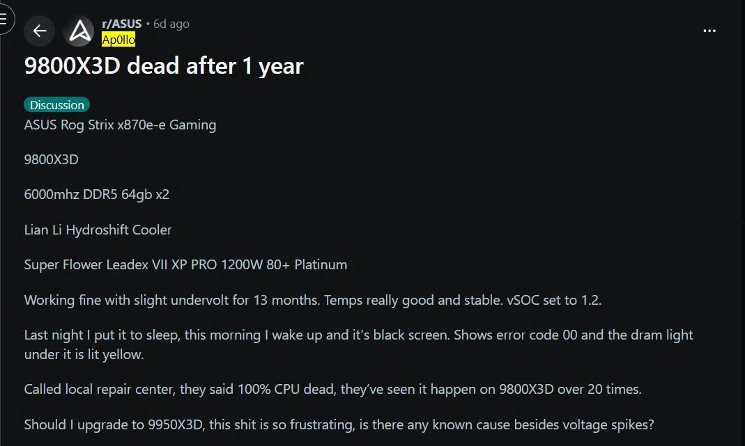 Ryzen 9800X3D keeps dying, and AMD stays quiet
