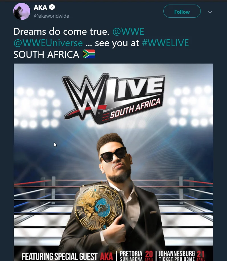 SA Hip Hop Rapper AKA To Make Guest Appearance At WWE Live South Africa.webp