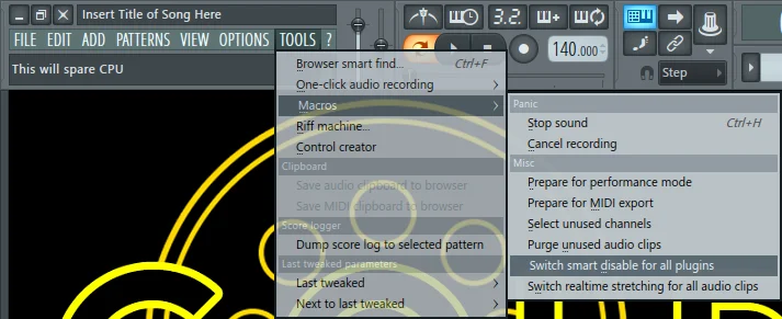 Smart Disable For All Plugins In FL Studio DAW IMG 1 (Macros Menu).png