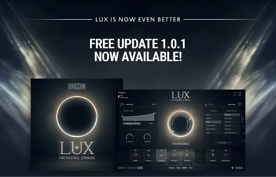 Sonuscore LUX Strings tuned up, free update boosts legato flow