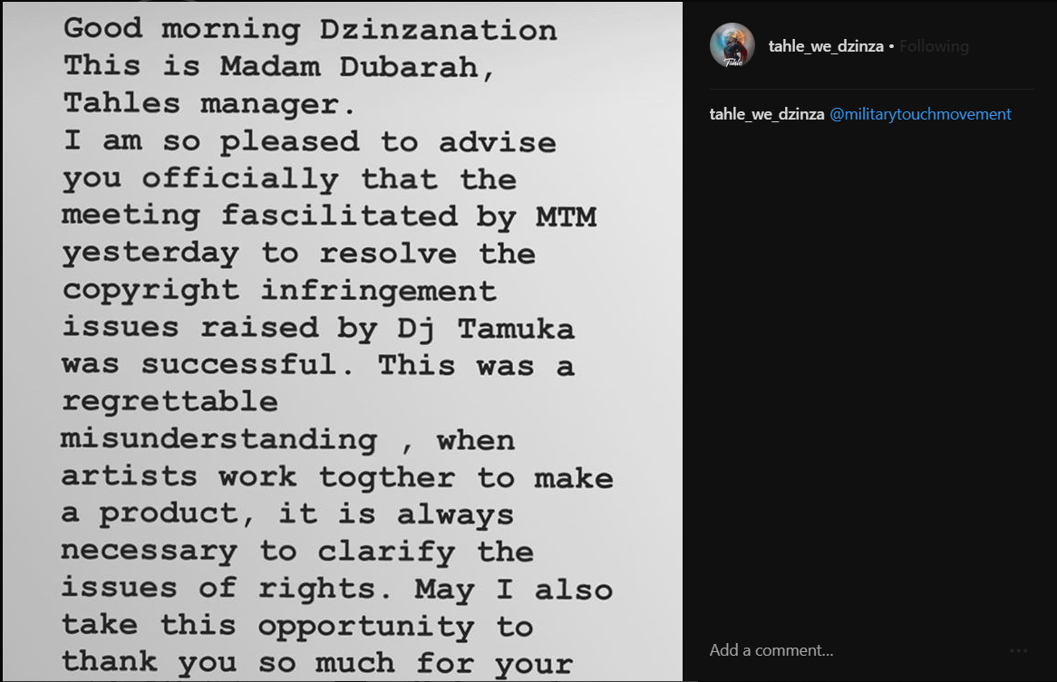 Tahle WeDzinza Press Statement About DJ Tamuka 1.png