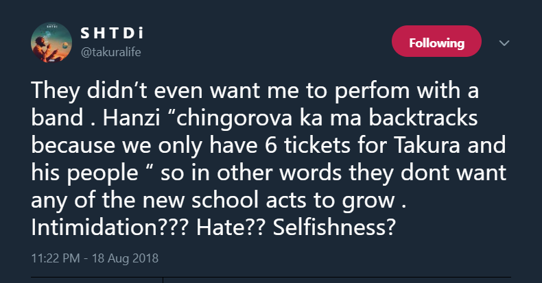 Takura Complaint About Being Asked to Perform Without a Band.png