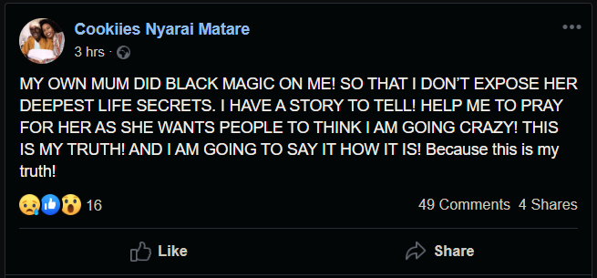 Zim Felebrity - Cookiies Nyarai Matare Post About Her Own Mother IMG1.png