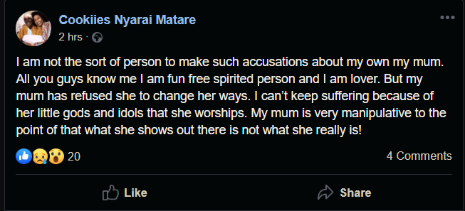 Zim Felebrity - Cookiies Nyarai Matare Post About Her Own Mother IMG3.png