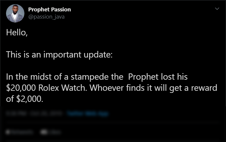 Zimbabwe News - Twabam Prophet Passion Java Lost His Rolex Watch.png
