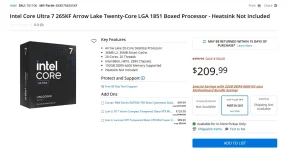 Micro Center cuts price of Intel Core Ultra 7 265KF CPU to $209.webp