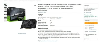 MSI Lists GeForce RTX 5050 8G Shadow 2X OC on Amazon, Revealing Early Launch Date.webp