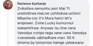 Patience Kazhanje opinion on Joey Nyikadzino FB post about Mai Tt.jpeg