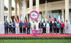 Yunus presents the Women's Kabaddi World Cup trophy in Dhaka.webp