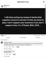 Blakk Rasta warns banks that aren't booking his band.webp