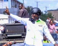 Gachagua causes a stir in Narok rally with a military helmet.webp