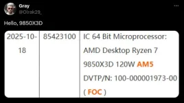 Ryzen 7 9850X3D surfaces, Zen 5 X3D gets power boost.webp