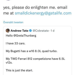 Greta Tintin Eleonora Ernman Thunberg calls Andrew Tate small dick energy