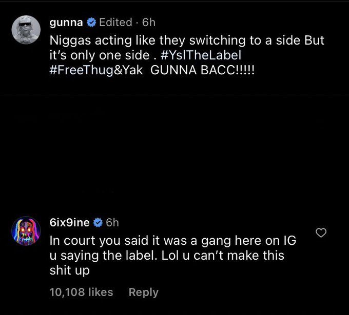6ix9ine calls Gunna a snitch